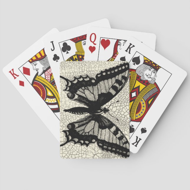 Black and White Butterfly on Cracked Background Playing Cards (Back)