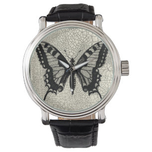 Black and White Butterfly on Cracked Background Watch