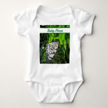 Black and White Butterfly on Green Custom Name