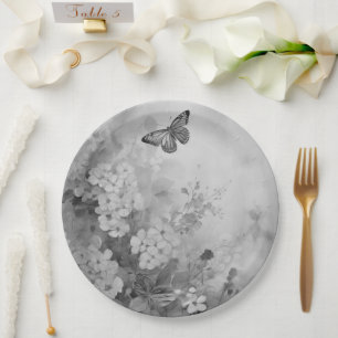 Black and White Butterfly Paper Plate