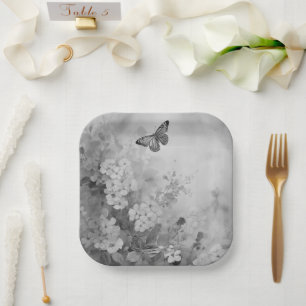 Black and White Butterfly Paper Plate