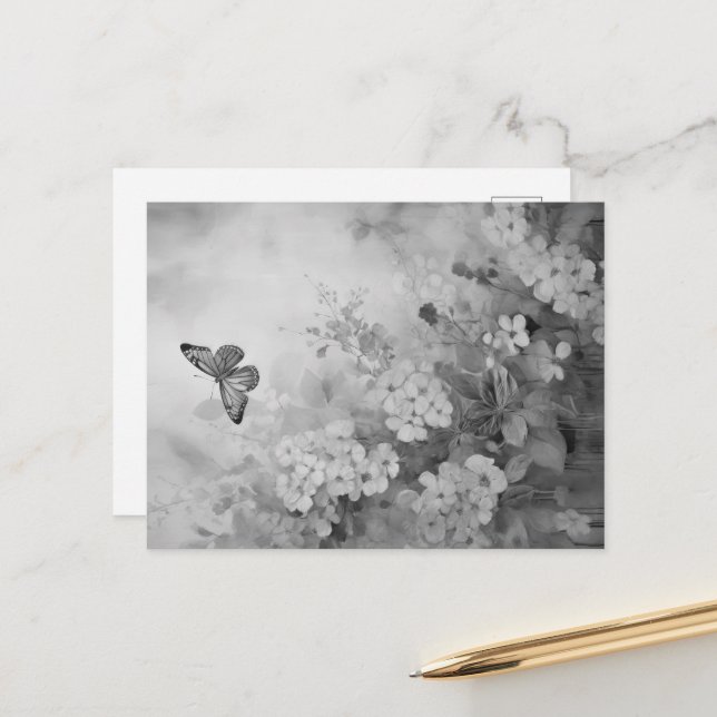 Black and White Butterfly Postcard (Front/Back In Situ)