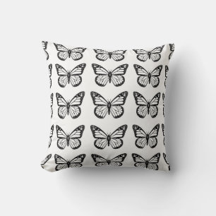 Black and White Butterfly Stencil Pattern Cushion