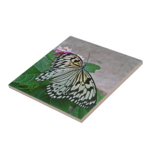 BLACK AND WHITE BUTTERFLY TILE