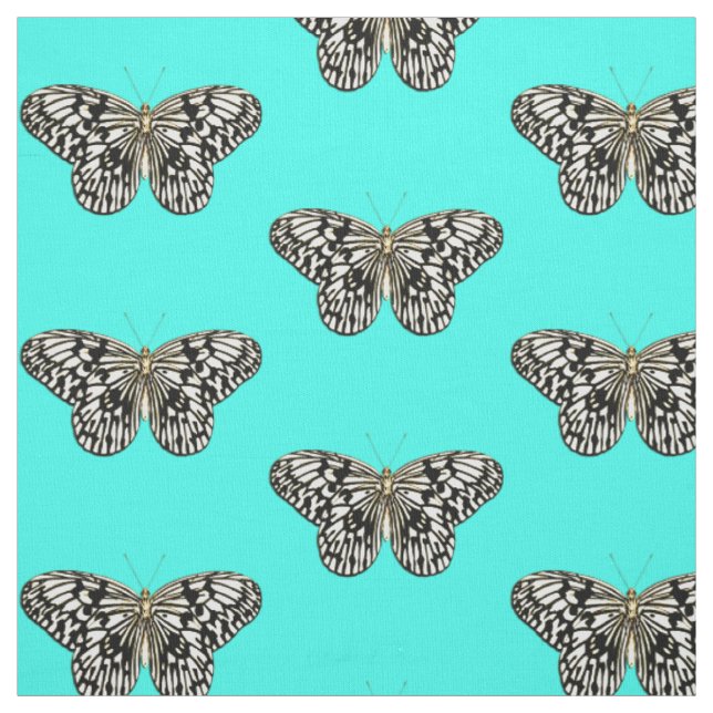 Black and white butterfly, turquoise background fabric (Swatch)
