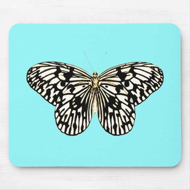 Black and white butterfly, turquoise background mouse pad (Front)