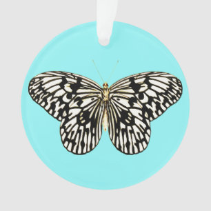 Black and white butterfly, turquoise background ornament