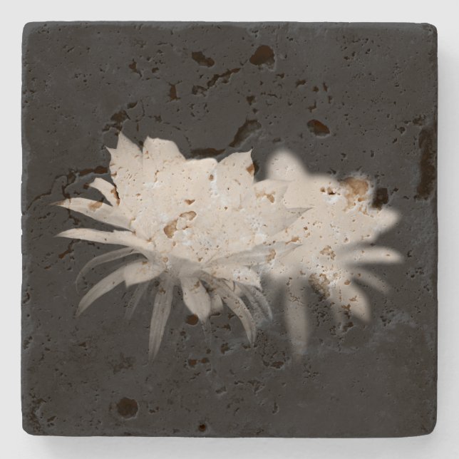 Black and White cactus flower Stone Coaster (Front)