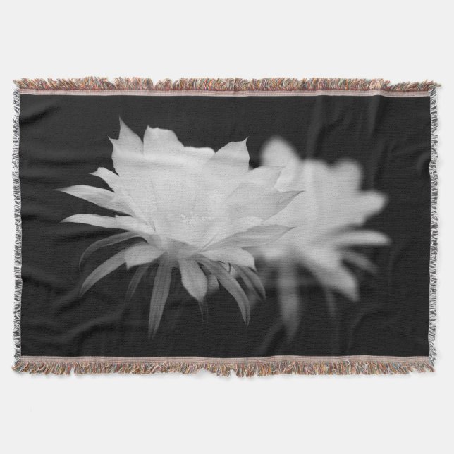 Black and White cactus flower Throw Blanket (Front)