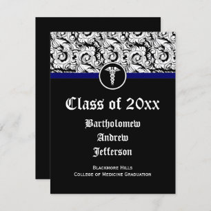 Black and White Caduceus Medical School Graduation Invitation