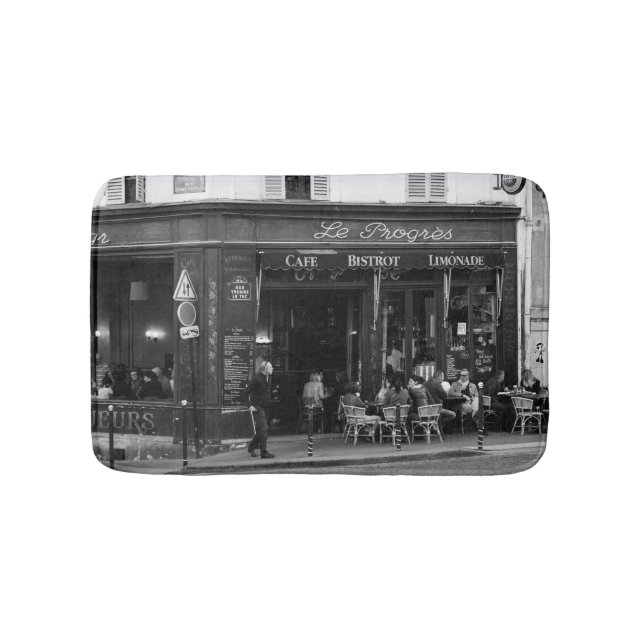 Black and White Cafe in Montmartre, Paris Bath Mat (Front)