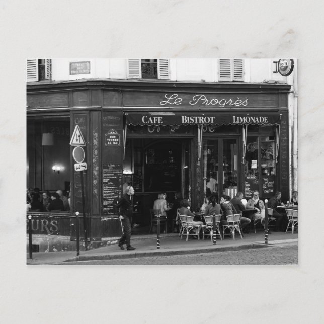 Black and White Cafe in Montmartre, Paris Postcard (Front)