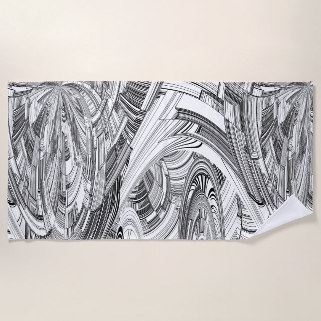 Black and White Calamity Geometric Art Beach Towel (Front)