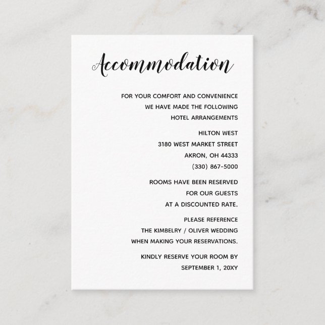 Black and White Calligraphy accommodation card (Front)