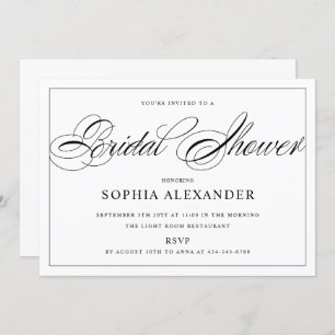 Black and White Calligraphy Elegant Bridal Shower Invitation
