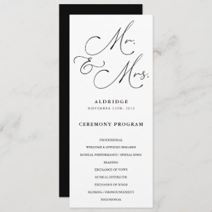 Black And White Calligraphy Mr. And Mrs. Wedding Programme