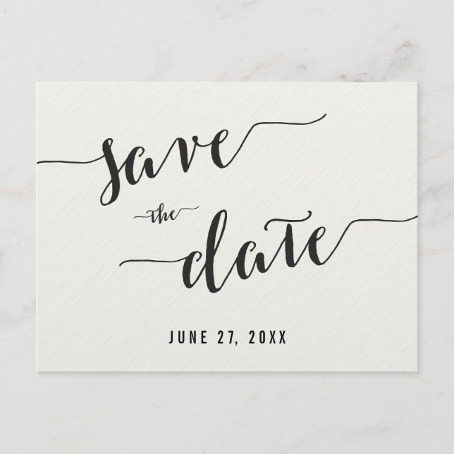 Black And White Calligraphy Save The Date Postcard (Front)