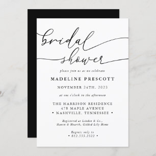 Black And White Calligraphy Script Bridal Shower Invitation