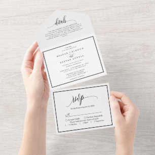 Black And White Calligraphy Script Wedding All In One Invitation