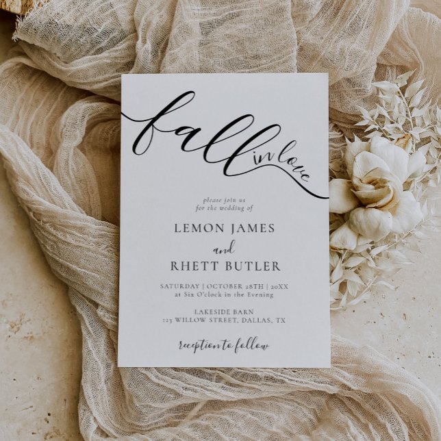 Black And White Calligraphy Wedding Fall In Love Invitation (Creator Uploaded)