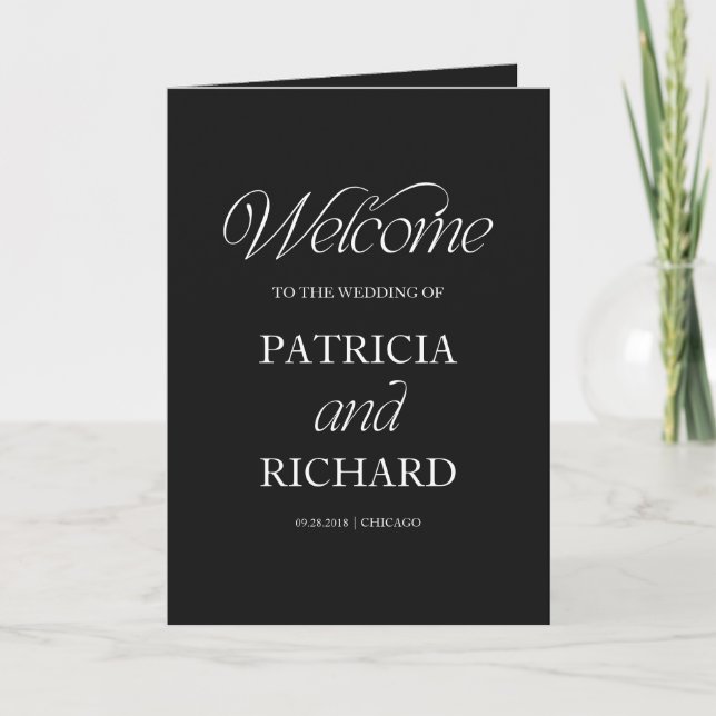 Black And White Calligraphy Wedding Folded Program Programme (Front)
