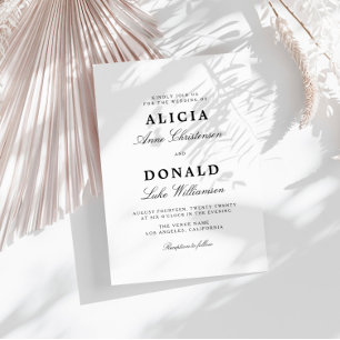 black and white calligraphy wedding invitation