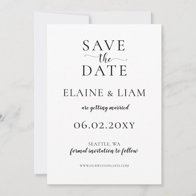Black and White Calligraphy Wedding Save The Date (Front)