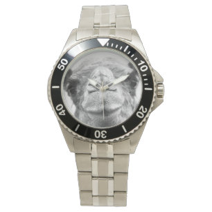 Black and White Camel Kisses Mens Photo Wristwatch
