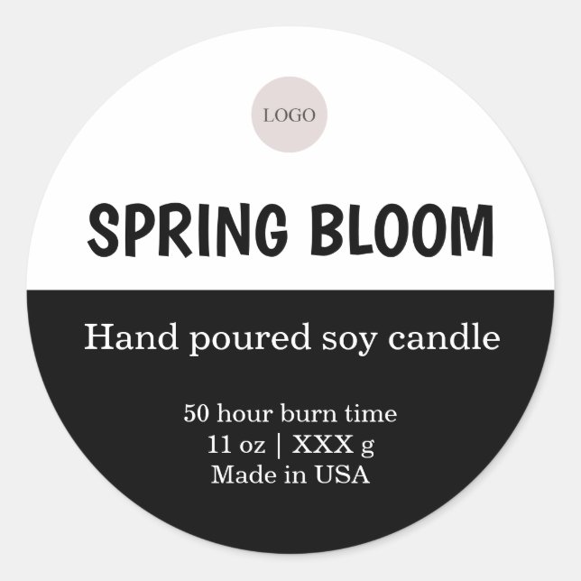 Black and White Candle Product Labels (Front)