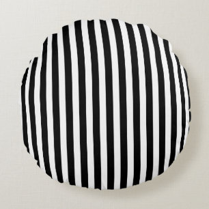 Black and white candy stripes round cushion
