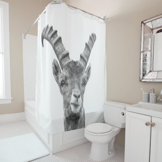 Black and White Capricorn Shower Curtain (In Situ)