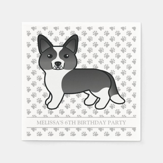 Black And White Cardigan Welsh Corgi Dog Birthday Napkin (Front)