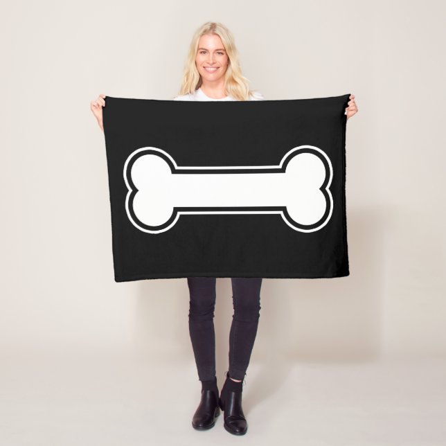 Black And White Cartoon Dog Bone Fleece Blanket (In Situ)