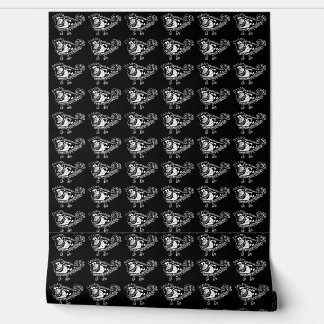 Black and white cartoon monster hand drawn pattern wallpaper