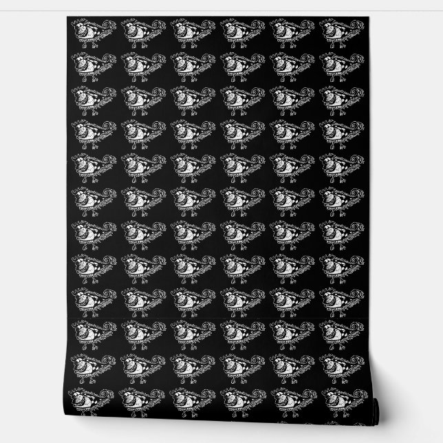 Black and white cartoon monster hand drawn pattern wallpaper (Unrolling)
