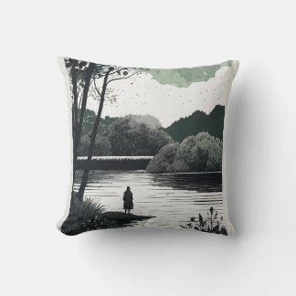 black and white cartoon of person throw pillow