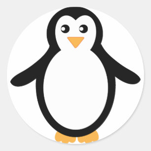 Black and White Cartoon Penguin Classic Round Sticker