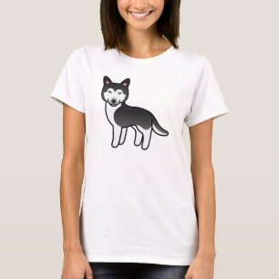 Black And White Cartoon Siberian Husky Dog T-Shirt