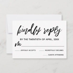 Black and White Casual Handwriting Wedding RSVP Card