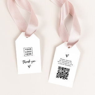 Black and White Casual Script and Heart Thank You Gift Tags