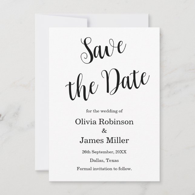 Black and White Casual Wedding  Save The Date (Front)
