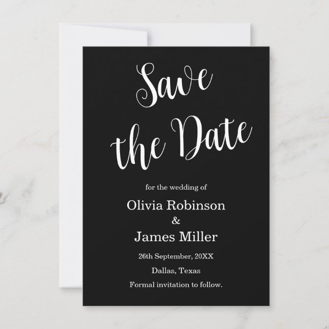 Black and White Casual Wedding  Save The Date (Front)