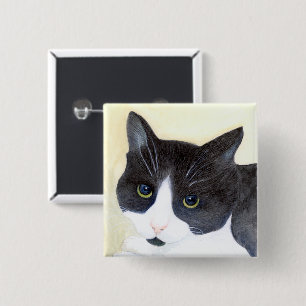Black and White Cat 15 Cm Square Badge