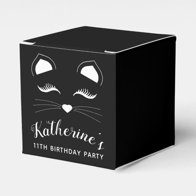 Black and White Cat Birthday Party Favour Box (Front Side)
