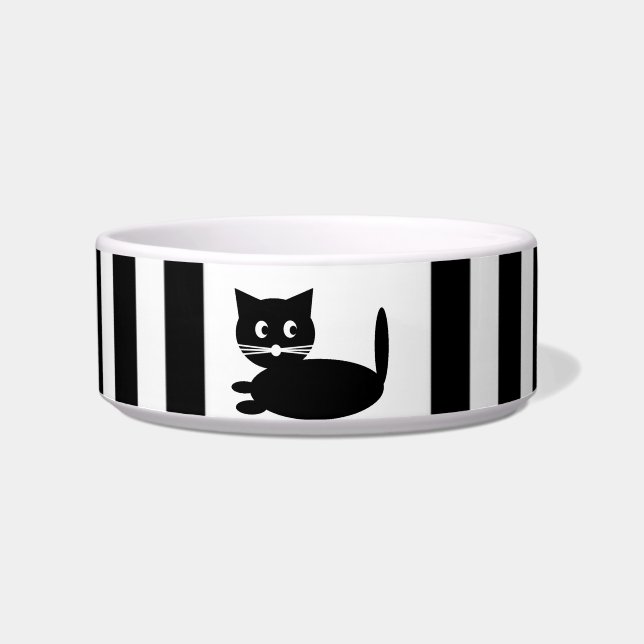 Black and White Cat Cartoon - Pet Bowl (Front)