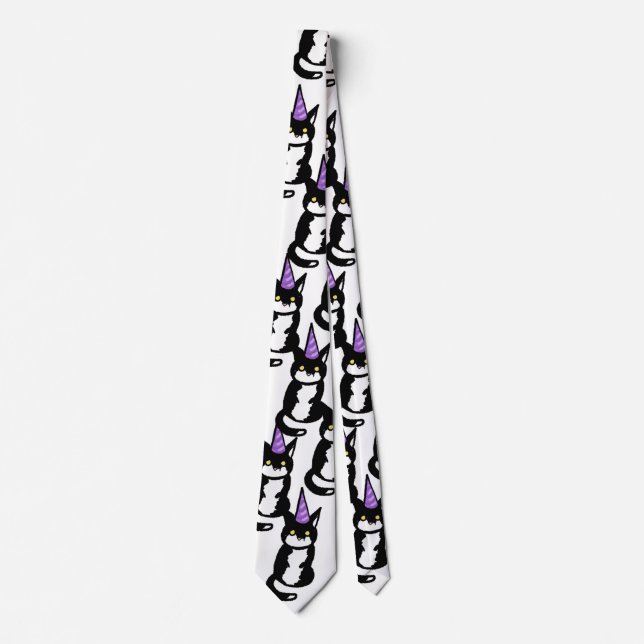 Black and White Cat Celebration Tie (Front)