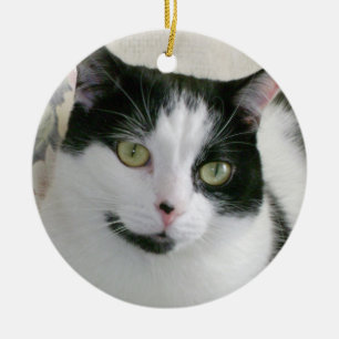 Black and White Cat Ceramic Ornament
