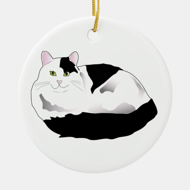 black and white cat ceramic tree decoration (Front)