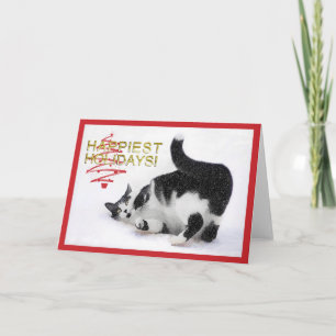 Black and White Cat Christmas Card