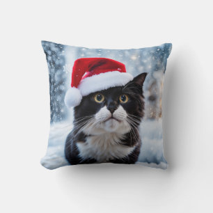 Black and white cat Christmas Cushion